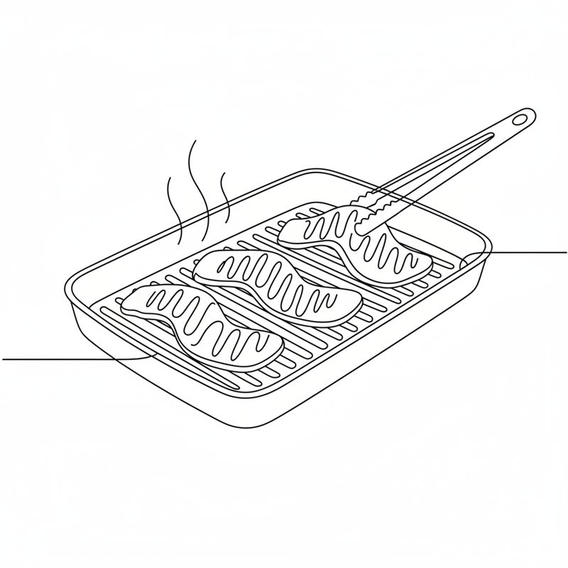 Illustration: marinerade köttskivor steks i grillpanna