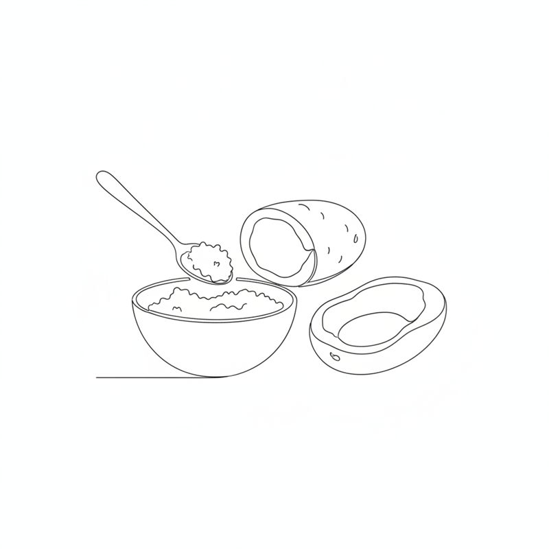 Illustration: en halverad bakad potatis gröps ur med sked