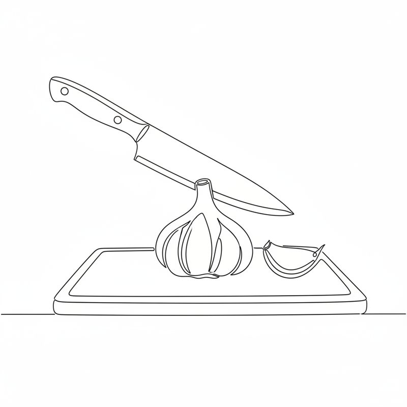 Illustration: toppen skärs av en hel vitlök