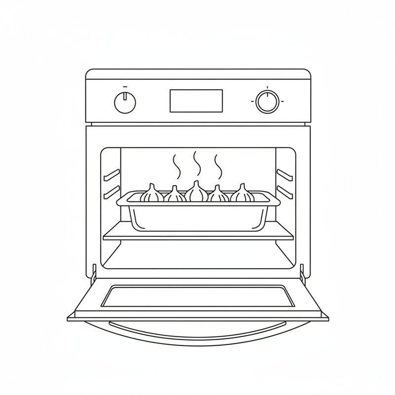 Illustration: formen med vitlökar står i ugnen