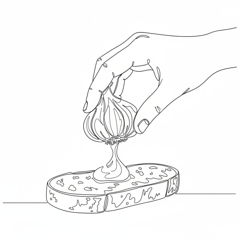 Illustration: en mjuk rostad vitlöksklyfta trycks ut på bröd