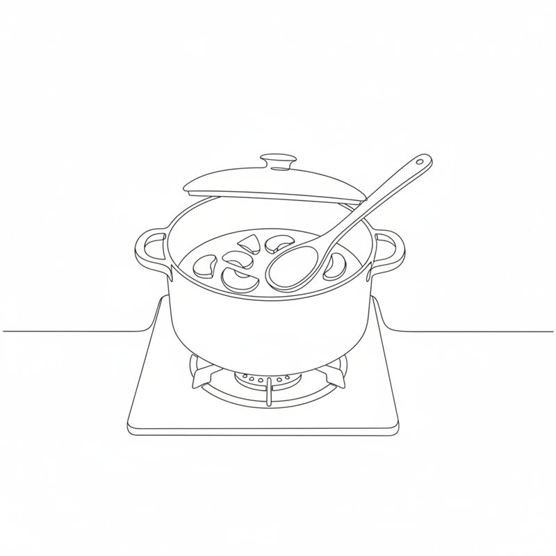 Illustration: äppeltärningarna kokas mjuka i en kastrull med lock