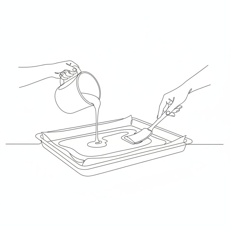 Illustration: smeten breds ut jämnt på en plåt med bakplåtspapper