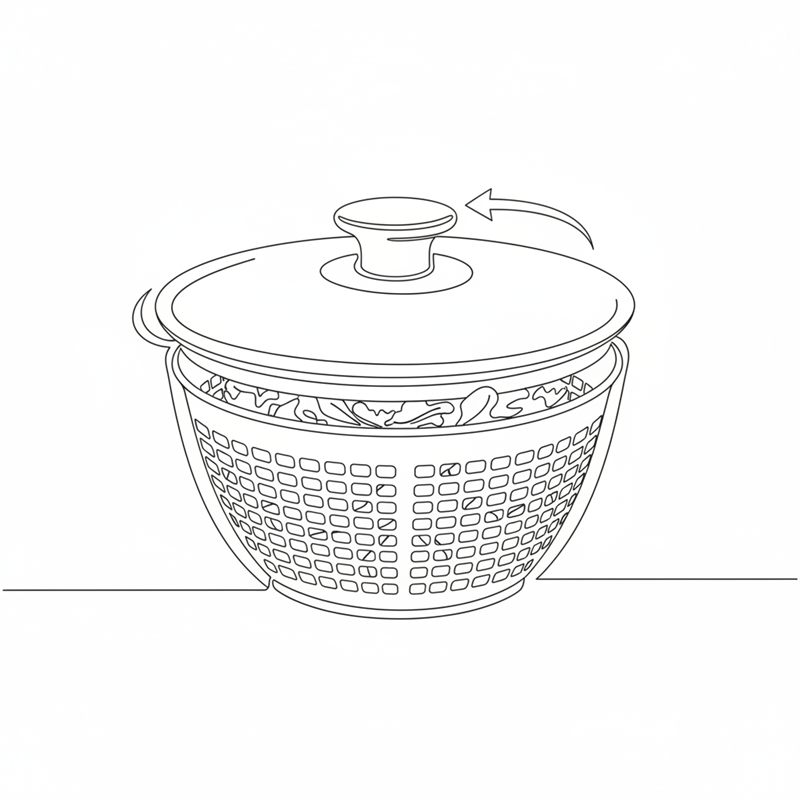 Illustration: salladsblad torkas i en salladsslunga