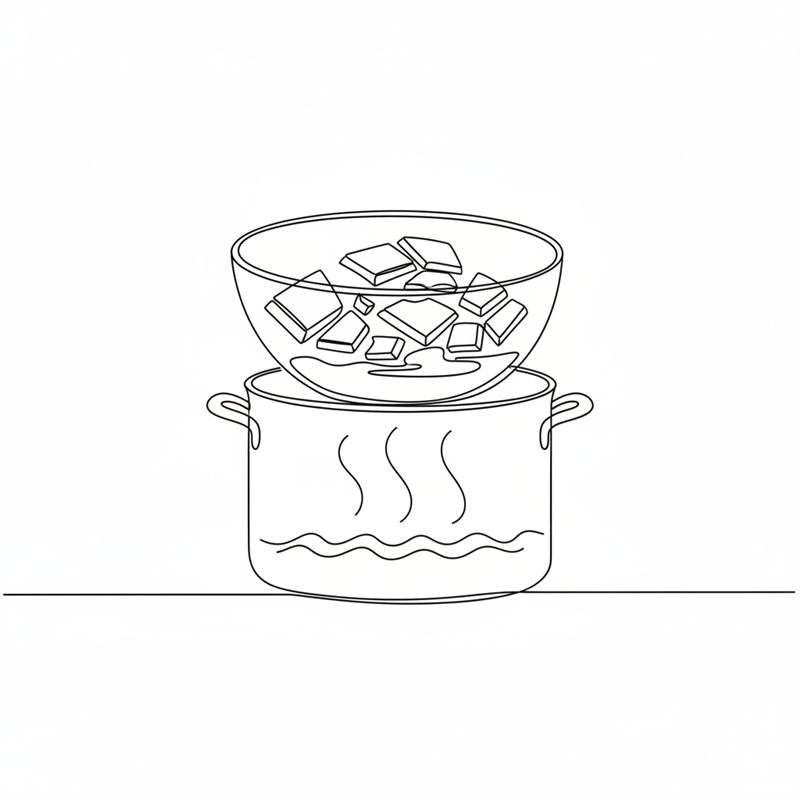 Illustration: en skål med chokladbitar som smälter över en kastrull med sjudande vatten