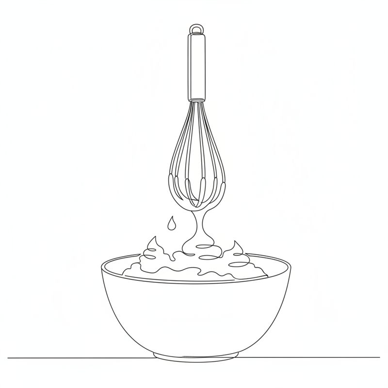 Illustration: en visp lyfts upp ur en skål med hårt vispade äggvitor