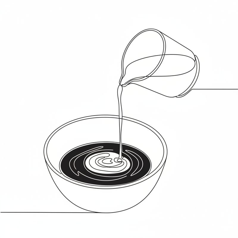Illustration: grädde hälls i en tunn stråle ner i en skål med mörk chokladsmet
