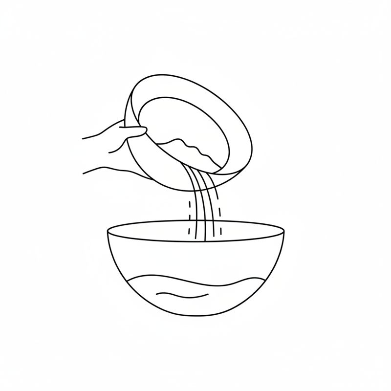 Illustration: mjöl hälls från en skål ner i en skål med vatten