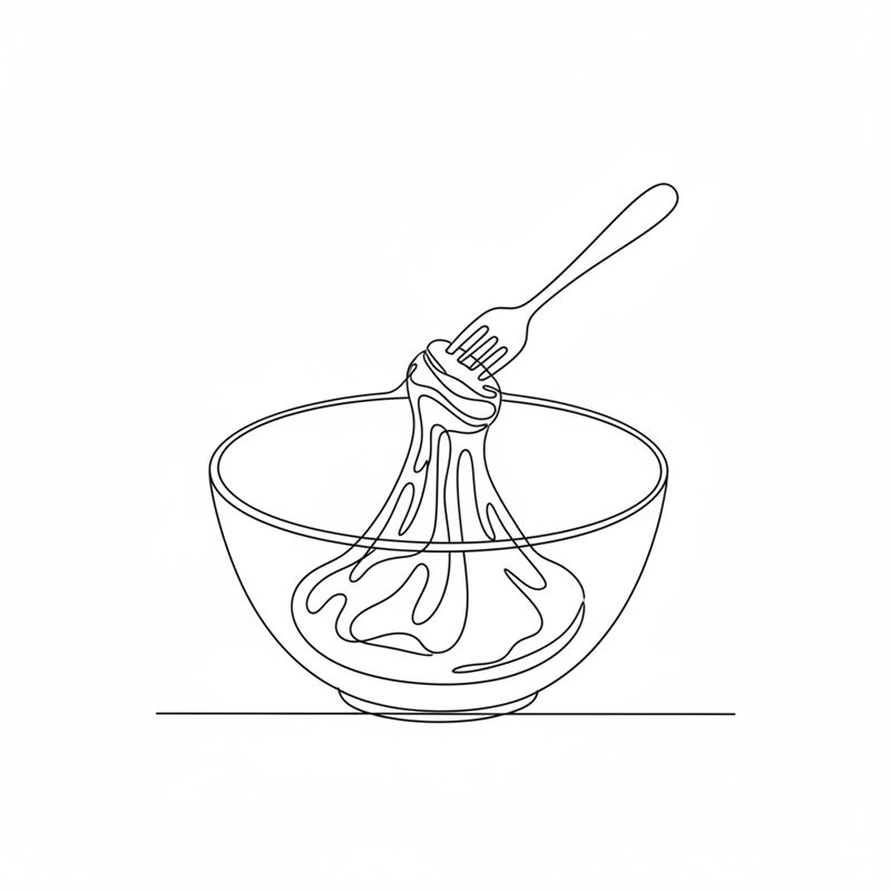 Illustration: en gaffel rör en lös, kladdig ciabattadeg i en skål