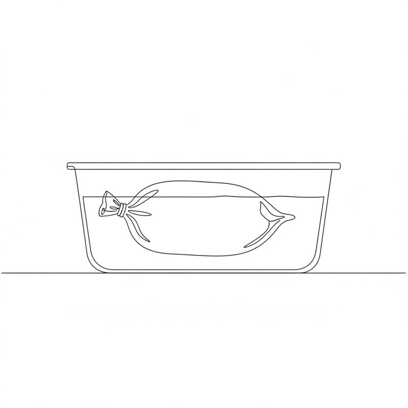 Illustration: en vakuumförpackad fläskstek ligger i vattnet i sous vide-karet