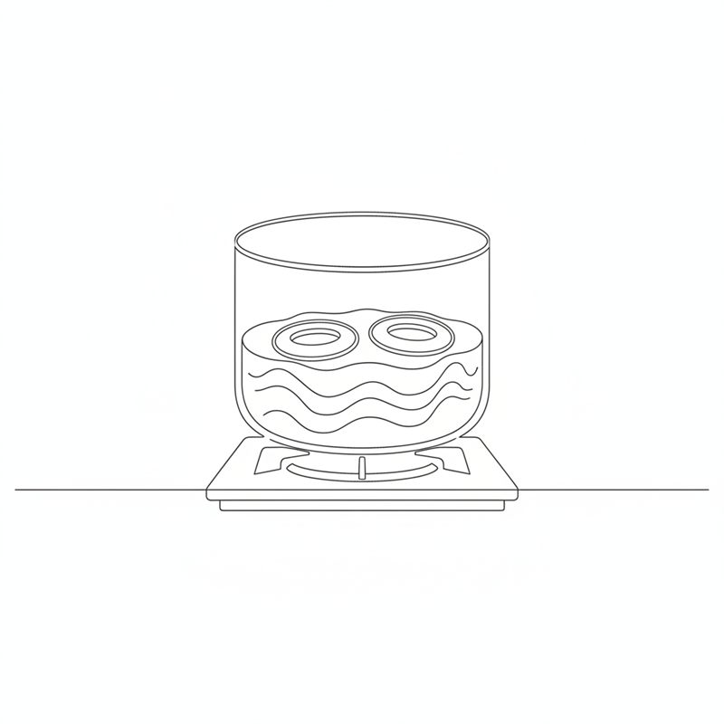 Illustration: två munkringar friteras i en hög kastrull med fett