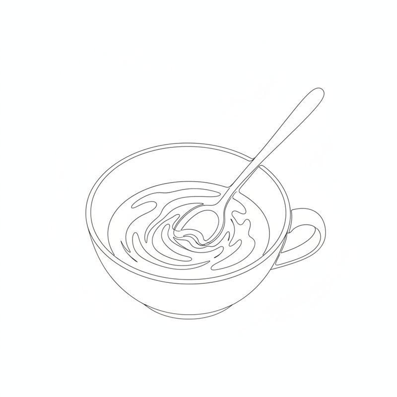 Illustration: en sked rör ihop fyllningen till dumplings i en skål
