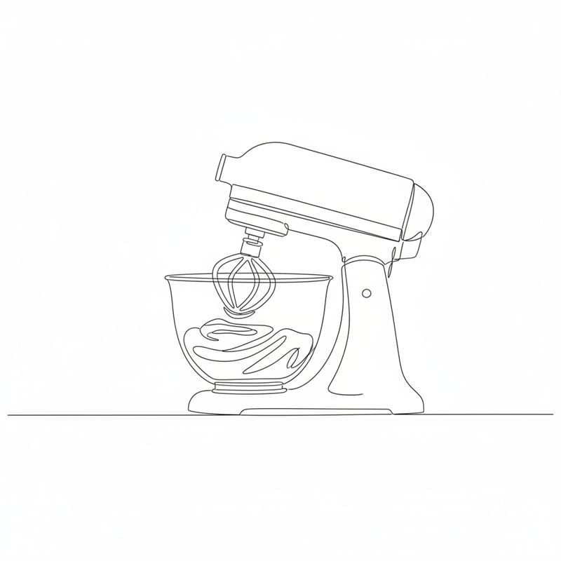 Illustration: en köksmaskin med skålen full av deg till korvbröd