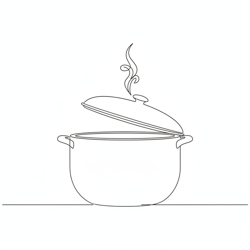 Illustration: en gryta med locket på glänt och ånga som stiger