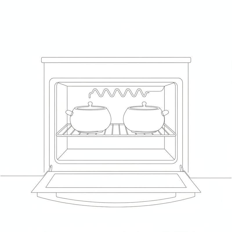 Illustration: två portionsskålar med löksoppa står under grillen i ugnen
