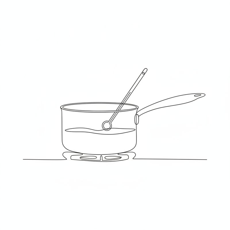 Illustration: en kastrull med sockerlag och en sockertermometer fäst i kanten