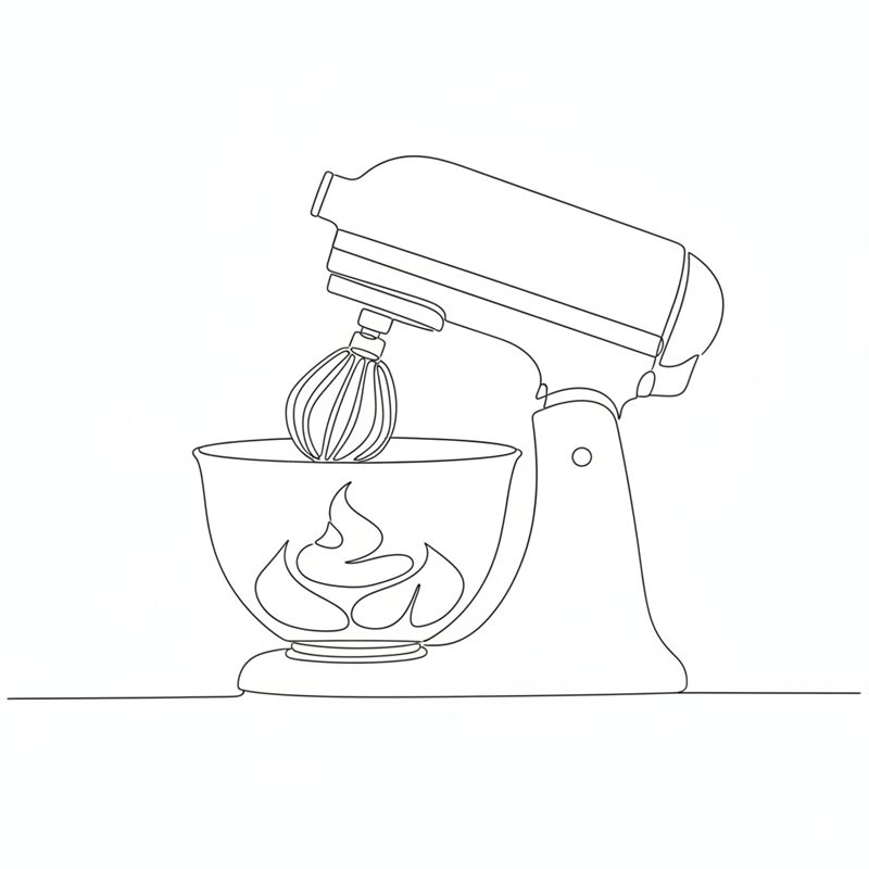 Illustration: en köksmaskin vispar äggvita till maräng