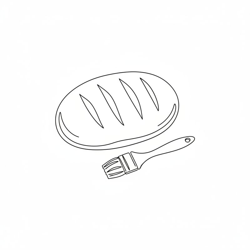 Illustration: ett franskbröd snittas på snedden och penslas med en pensel