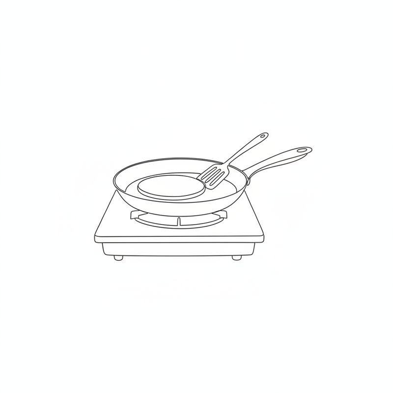 Illustration: en platt biff steks i en panna med stekspade bredvid