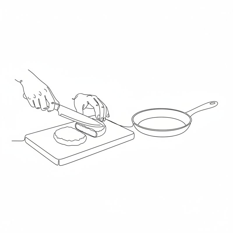 Illustration: köttbullar delas på längden med en kniv på en skärbräda