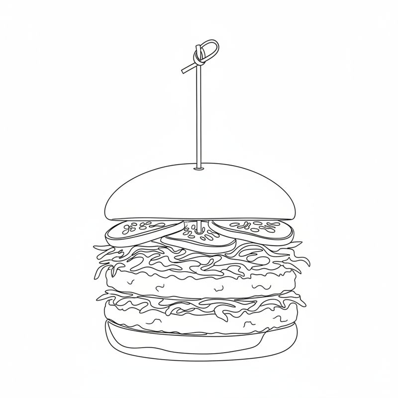 Illustration: färdig köttbullemacka hopsatt med en grillpinne av trä