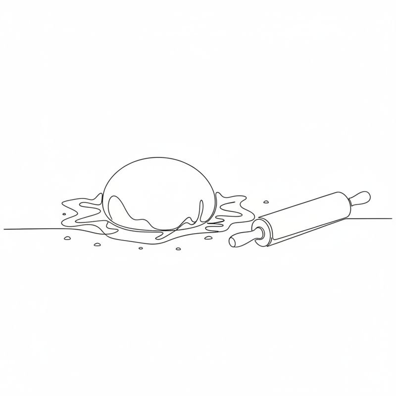 Illustration: en boll pastadeg vilar på en mjölad bänk bredvid en kavel