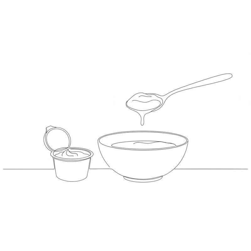 Illustration: crème fraiche skedas upp ur förpackningen ner i en skål