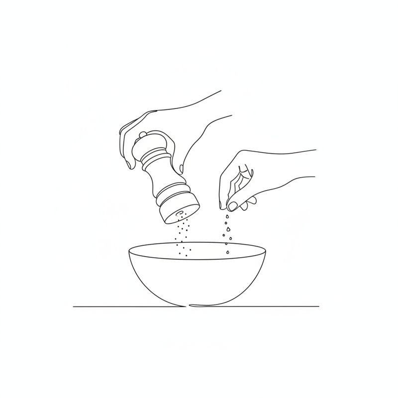 Illustration: peppar mals och salt strös ner i en skål med dressing