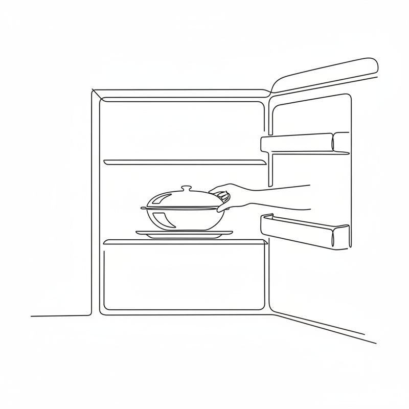 Illustration: en övertäckt skål ställs in på hyllan i ett kylskåp