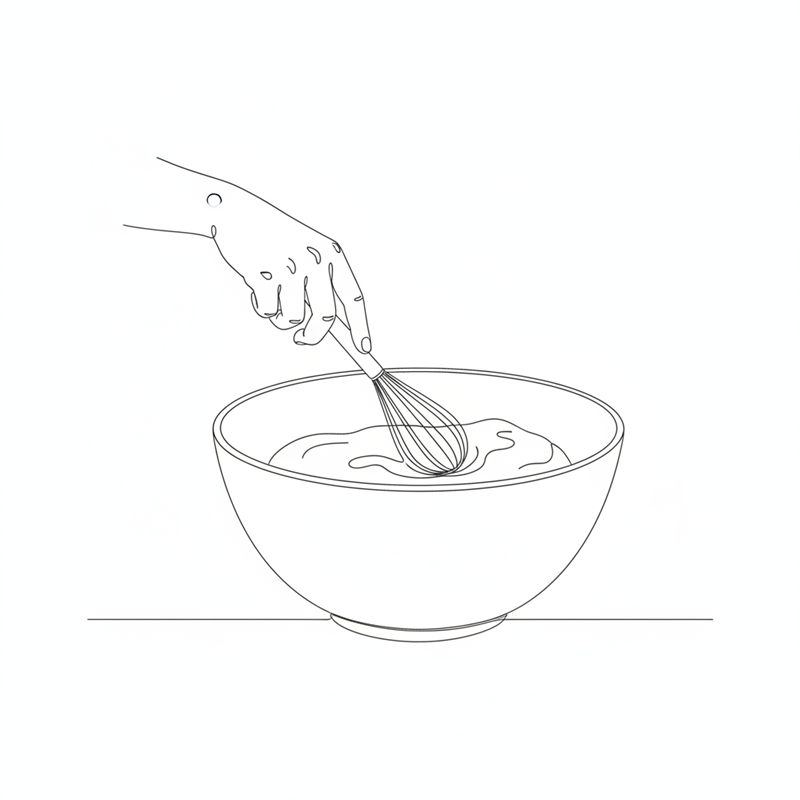 Illustration: en hand rör ihop pizzadeg i en stor bunke