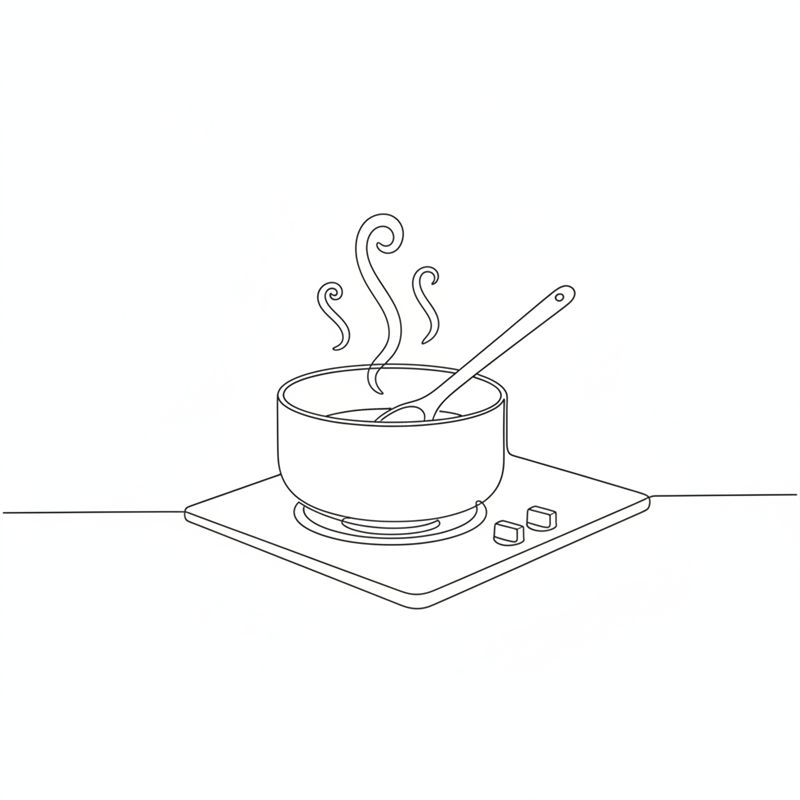 Illustration: en liten kastrull med pizzasås sjuder på spisen