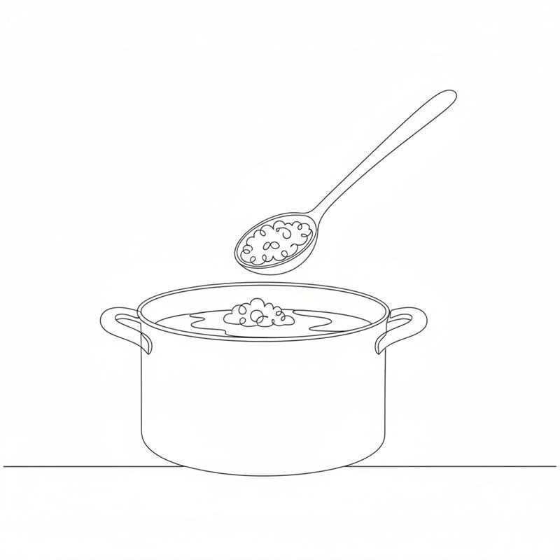 Illustration: en sked skummar av ytan på en sjudande gryta