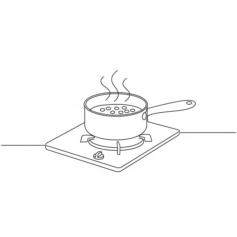 Illustration: gröna linser kokar i en kastrull med vatten