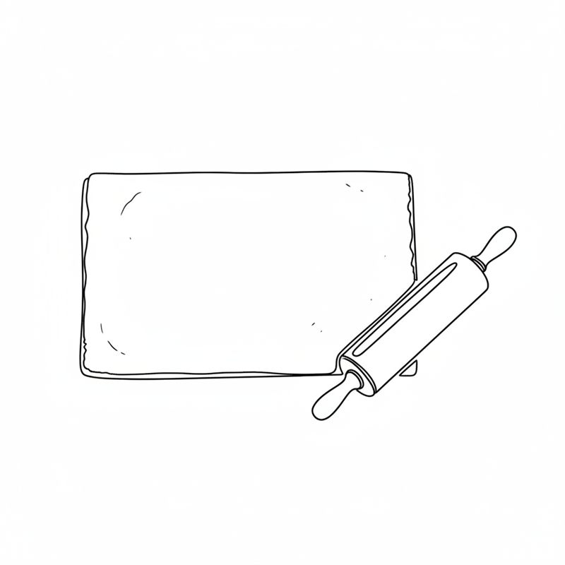 Illustration: en rulle smördeg utrullad på bordet med kaveln bredvid