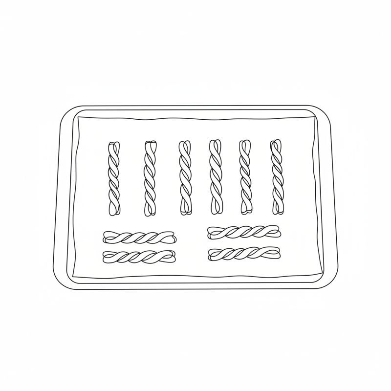 Illustration: snurrade smördegsstänger ligger klara på en plåt med bakplåtspapper