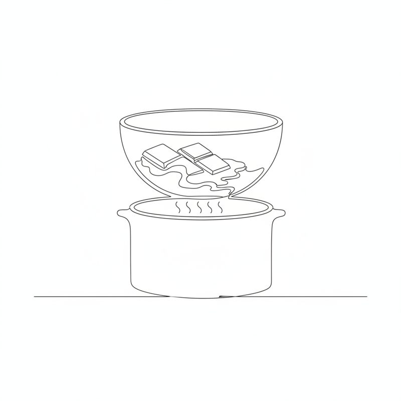 Illustration: en skål med hackad choklad smälter över en kastrull med sjudande vatten