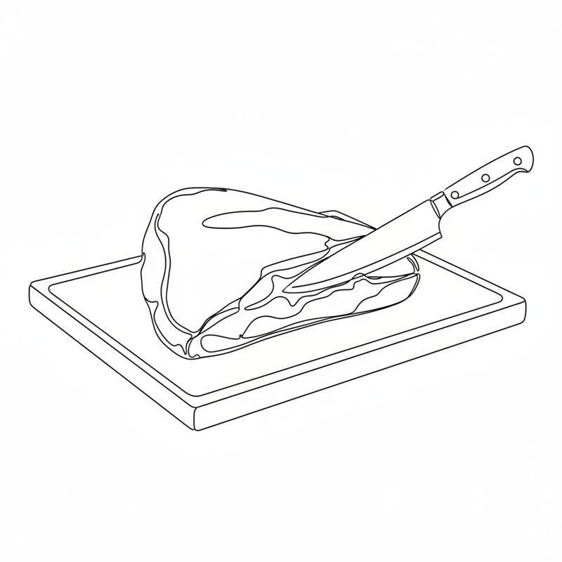 Illustration: en kniv skär bort senan på undersidan av en rå culottestek på en skärbräda