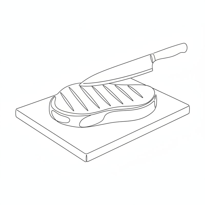 Illustration: en kniv ristar parallella linjer i fettlocket på en rå culottestek