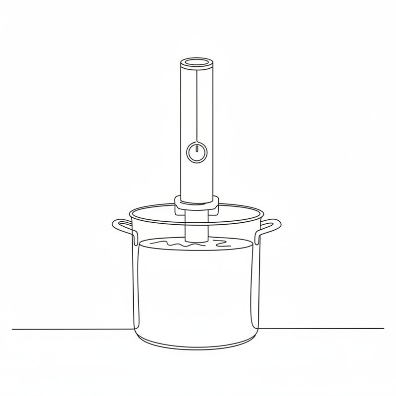 Illustration: en sous vide-stav fastspänd på kanten av en hög gryta med vatten