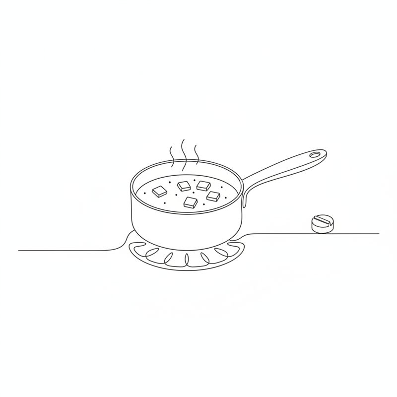 Illustration: morotstärningar kokar i en liten kastrull med vatten på en spisplatta