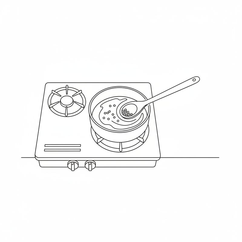 Illustration: senapsfrön kokar i ättikslag i en liten kastrull