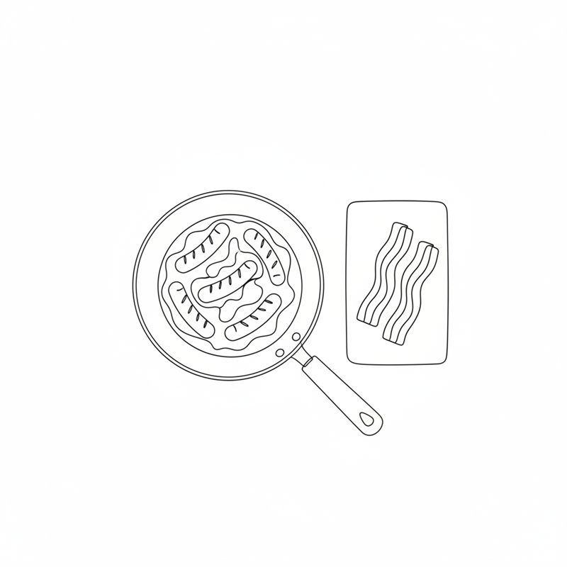 Illustration: korvarna steks i baconfettet i samma panna