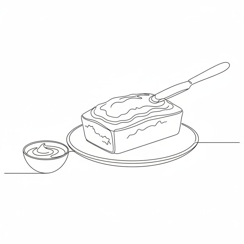 Illustration: en palettkniv breder ut glasyr över toppen på en avsvalnad avlång kaka på ett fat med en liten skål glasyr bredvid