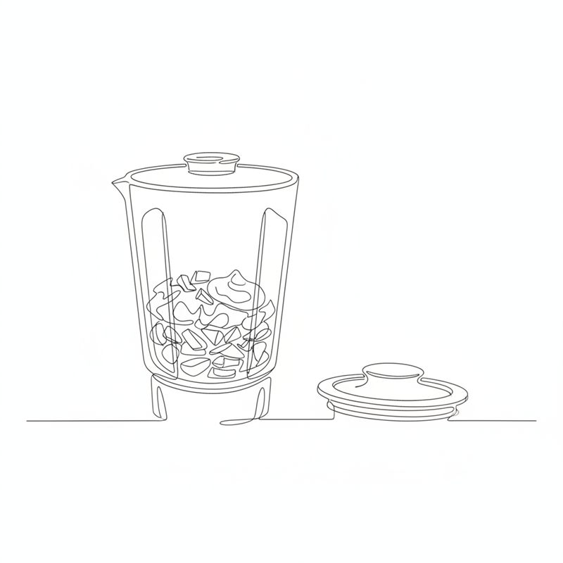 En mixerbehållare med bitar av lax och rödlök och en klick crème fraiche; ett extra lock ligger bredvid.